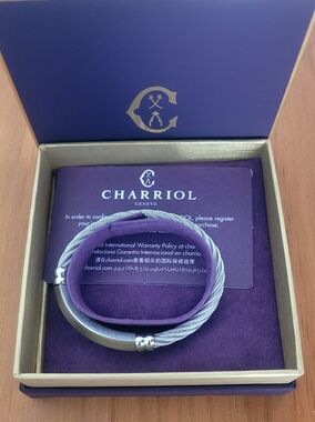 Charriol Silver Cable Bangle with Purple Presentation Box